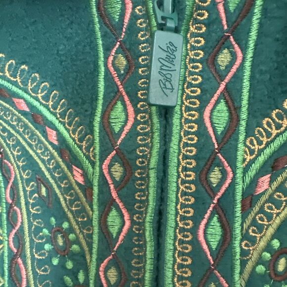 Bob Mackie Vest Women's size Medium  Vintage Green Fleece Embroidered Zip Collar - Picture 5 of 11